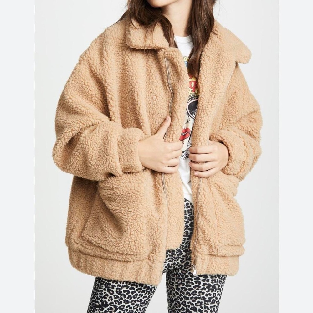 I.AM.GIA Full Zip Oversized Teddy Bear Coat Jacket Tan XS